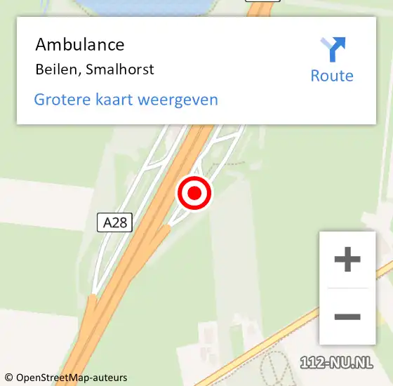 Locatie op kaart van de 112 melding: Ambulance Beilen, Smalhorst op 15 september 2021 21:02