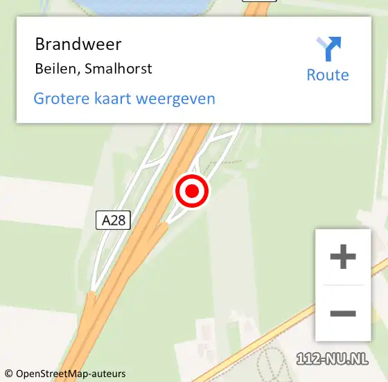 Locatie op kaart van de 112 melding: Brandweer Beilen, Smalhorst op 15 september 2021 21:03