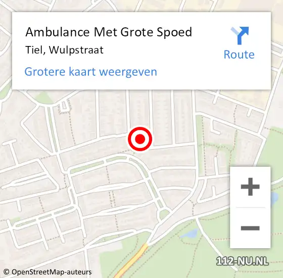 Locatie op kaart van de 112 melding: Ambulance Met Grote Spoed Naar Tiel, Wulpstraat op 15 september 2021 21:21