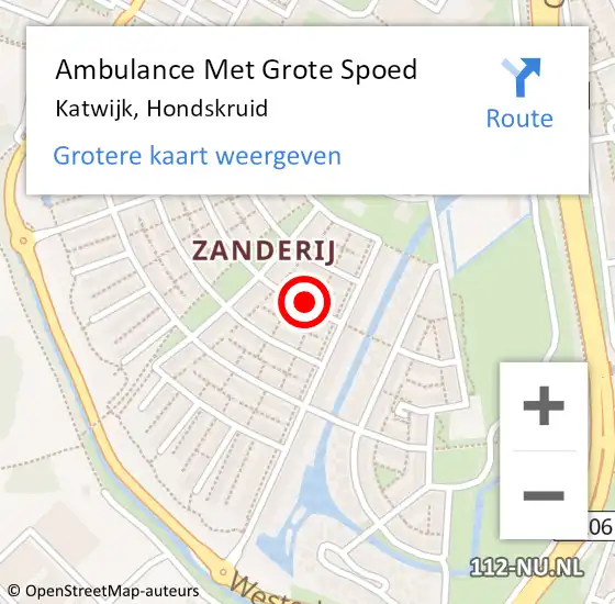 Locatie op kaart van de 112 melding: Ambulance Met Grote Spoed Naar Katwijk, Hondskruid op 15 september 2021 21:23