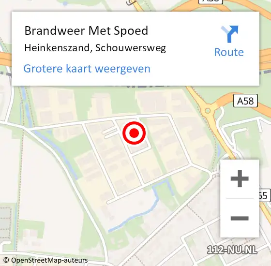 Locatie op kaart van de 112 melding: Brandweer Met Spoed Naar Heinkenszand, Schouwersweg op 15 september 2021 21:26