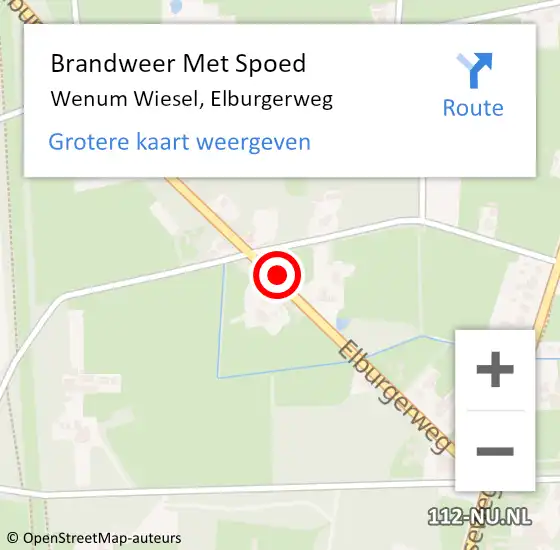 Locatie op kaart van de 112 melding: Brandweer Met Spoed Naar Wenum Wiesel, Elburgerweg op 15 september 2021 21:35