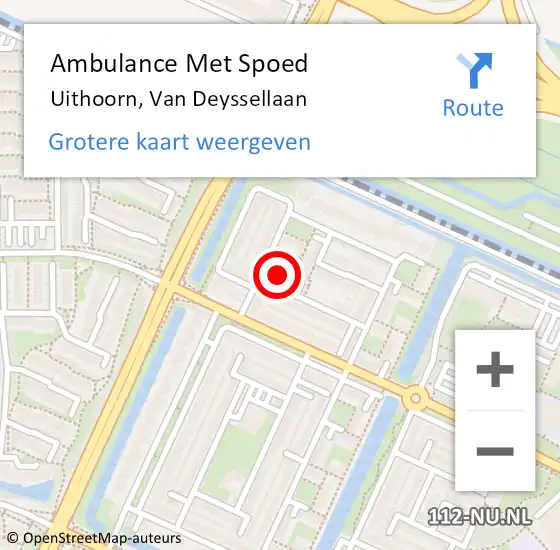 Locatie op kaart van de 112 melding: Ambulance Met Spoed Naar Uithoorn, Van Deyssellaan op 15 september 2021 21:39