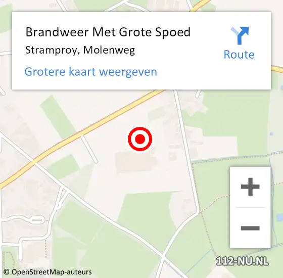 Locatie op kaart van de 112 melding: Brandweer Met Grote Spoed Naar Stramproy, Molenweg op 15 september 2021 21:48