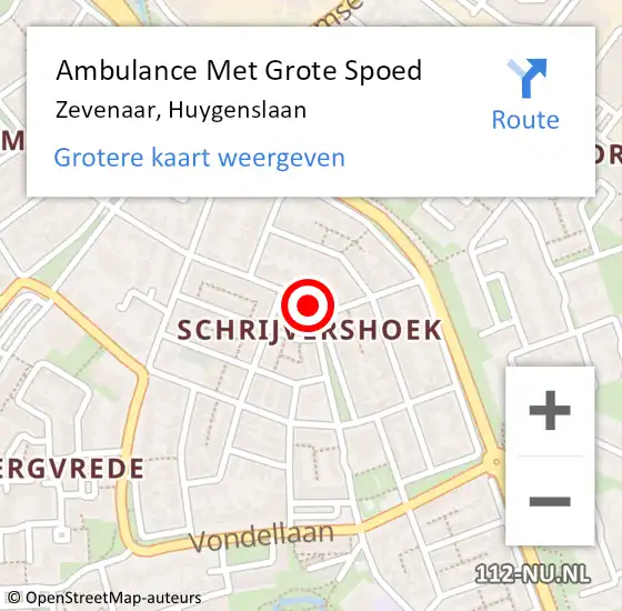 Locatie op kaart van de 112 melding: Ambulance Met Grote Spoed Naar Zevenaar, Huygenslaan op 15 september 2021 22:37