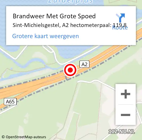 Locatie op kaart van de 112 melding: Brandweer Met Grote Spoed Naar Sint-Michielsgestel, A2 hectometerpaal: 119,8 op 15 september 2021 22:40