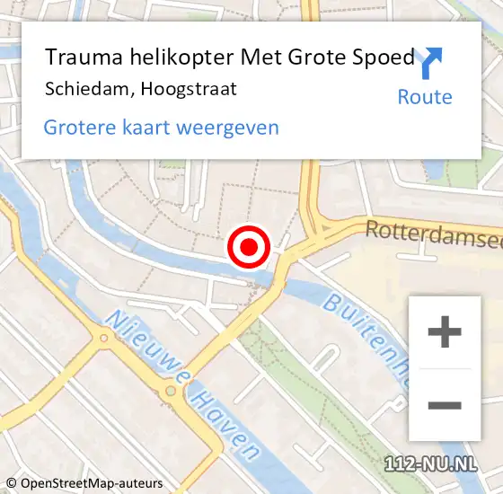 Locatie op kaart van de 112 melding: Trauma helikopter Met Grote Spoed Naar Schiedam, Hoogstraat op 15 september 2021 23:36