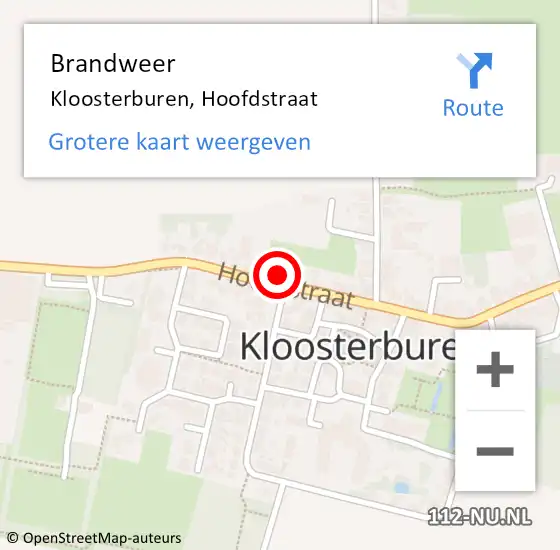 Locatie op kaart van de 112 melding: Brandweer Kloosterburen, Hoofdstraat op 15 september 2021 23:44