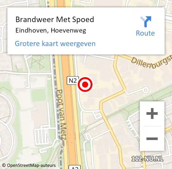 Locatie op kaart van de 112 melding: Brandweer Met Spoed Naar Eindhoven, Hoevenweg op 16 september 2021 03:36