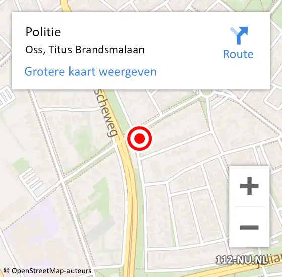 Locatie op kaart van de 112 melding: Politie Oss, Titus Brandsmalaan op 16 september 2021 06:38