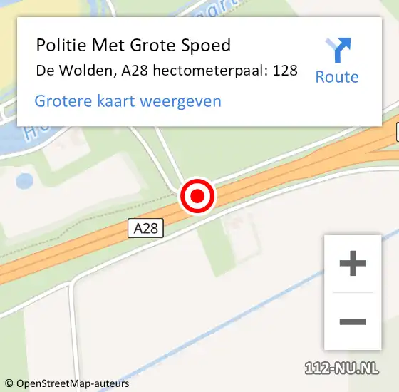 Locatie op kaart van de 112 melding: Politie Met Grote Spoed Naar De Wolden, A28 hectometerpaal: 128 op 16 september 2021 06:57