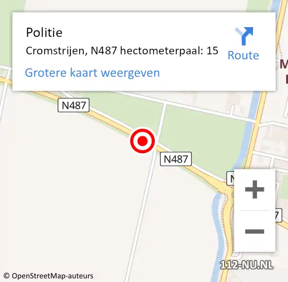Locatie op kaart van de 112 melding: Politie Cromstrijen, N487 hectometerpaal: 15 op 16 september 2021 07:03