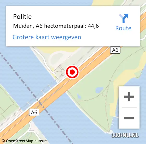 Locatie op kaart van de 112 melding: Politie Muiden, A6 hectometerpaal: 44,6 op 16 september 2021 07:09