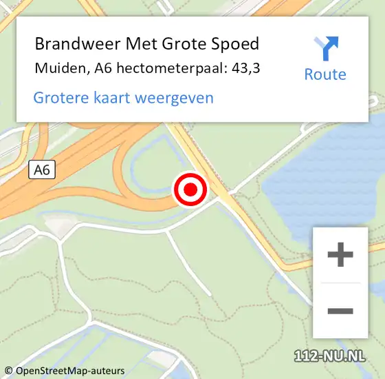 Locatie op kaart van de 112 melding: Brandweer Met Grote Spoed Naar Muiden, A6 hectometerpaal: 43,3 op 16 september 2021 07:09