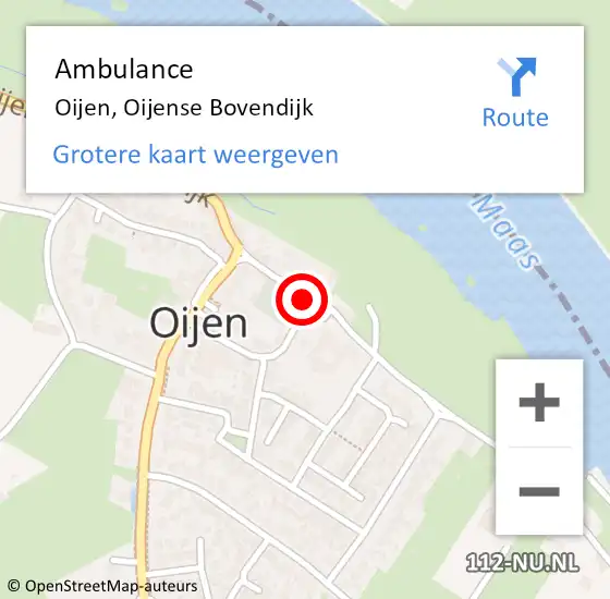 Locatie op kaart van de 112 melding: Ambulance Oijen, Oijense Bovendijk op 16 september 2021 07:10
