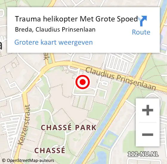 Locatie op kaart van de 112 melding: Trauma helikopter Met Grote Spoed Naar Breda, Claudius Prinsenlaan op 16 september 2021 07:59