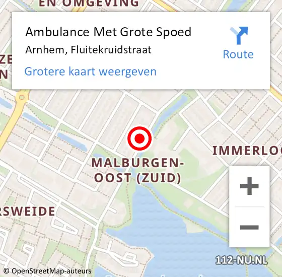 Locatie op kaart van de 112 melding: Ambulance Met Grote Spoed Naar Arnhem, Fluitekruidstraat op 16 september 2021 08:13