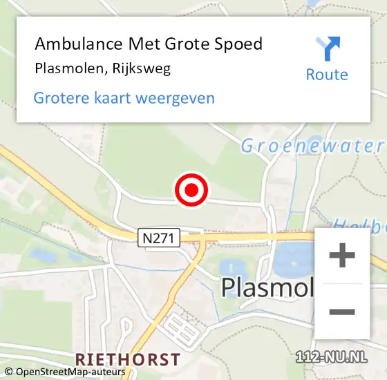 Locatie op kaart van de 112 melding: Ambulance Met Grote Spoed Naar Plasmolen, Rijksweg op 16 september 2021 08:22