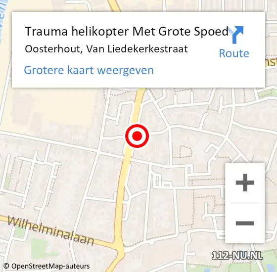 Locatie op kaart van de 112 melding: Trauma helikopter Met Grote Spoed Naar Oosterhout, Van Liedekerkestraat op 16 september 2021 08:31