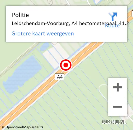 Locatie op kaart van de 112 melding: Politie Leidschendam-Voorburg, A4 hectometerpaal: 41,2 op 16 september 2021 08:31