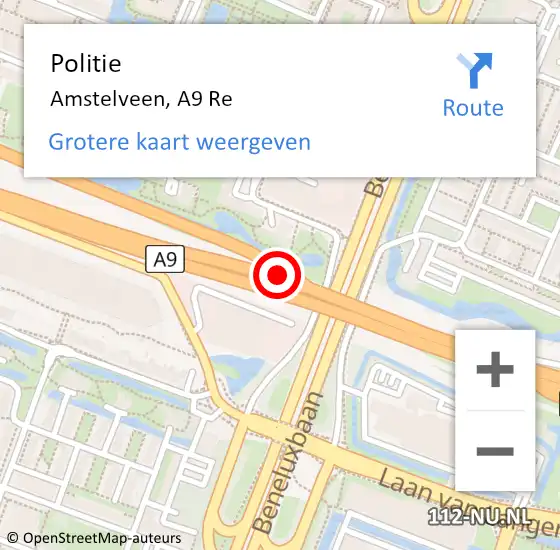 Locatie op kaart van de 112 melding: Politie Amstelveen, A9 Re op 23 juni 2014 08:35