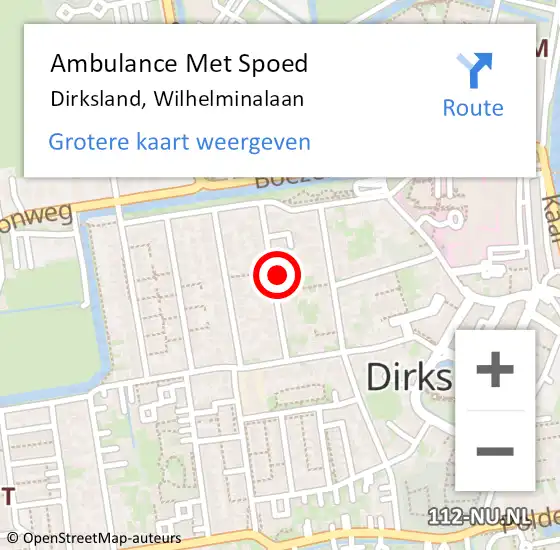Locatie op kaart van de 112 melding: Ambulance Met Spoed Naar Dirksland, Wilhelminalaan op 16 september 2021 09:06