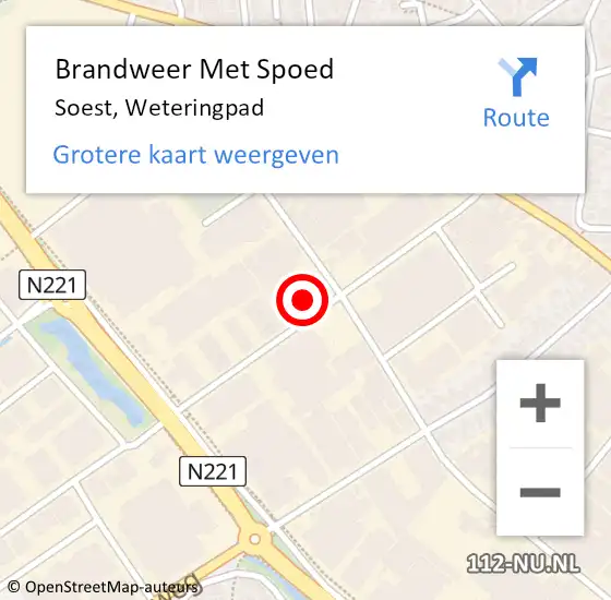 Locatie op kaart van de 112 melding: Brandweer Met Spoed Naar Soest, Weteringpad op 16 september 2021 09:17