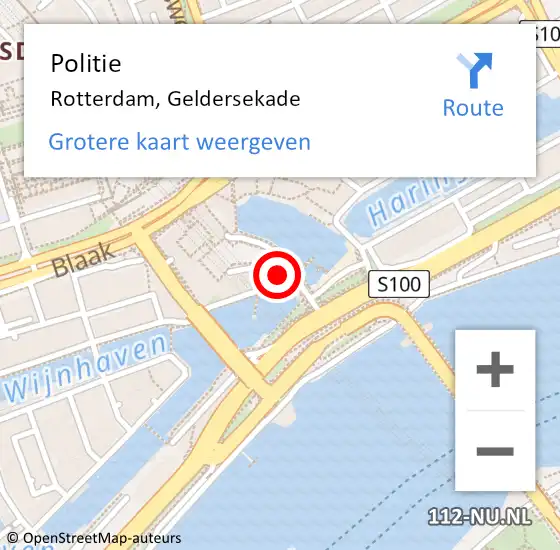 Locatie op kaart van de 112 melding: Politie Rotterdam, Wijnhaven op 16 september 2021 09:39