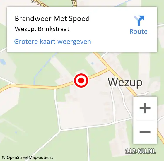 Locatie op kaart van de 112 melding: Brandweer Met Spoed Naar Wezup, Brinkstraat op 16 september 2021 10:01