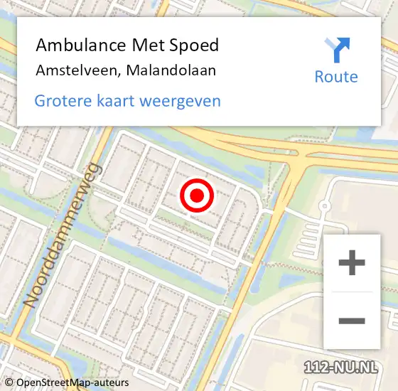 Locatie op kaart van de 112 melding: Ambulance Met Spoed Naar Amstelveen, Malandolaan op 16 september 2021 10:01