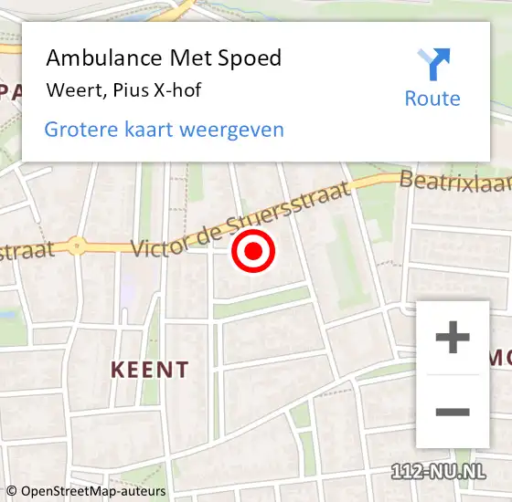 Locatie op kaart van de 112 melding: Ambulance Met Spoed Naar Weert, Pius X-hof op 16 september 2021 10:09