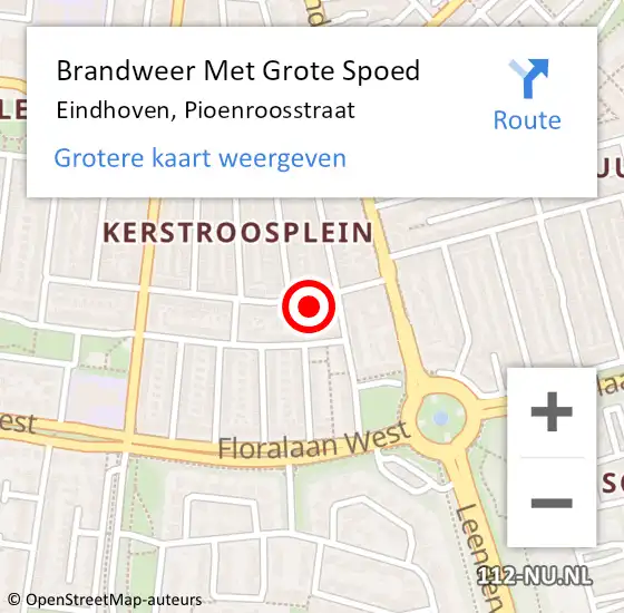 Locatie op kaart van de 112 melding: Brandweer Met Grote Spoed Naar Eindhoven, Pioenroosstraat op 16 september 2021 10:16