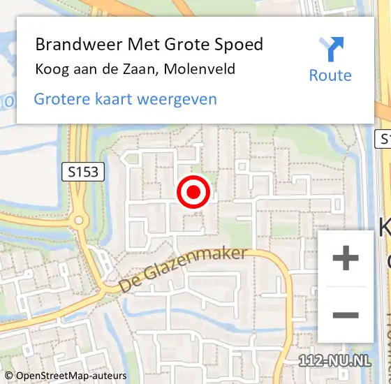 Locatie op kaart van de 112 melding: Brandweer Met Grote Spoed Naar Koog aan de Zaan, Molenveld op 16 september 2021 10:53