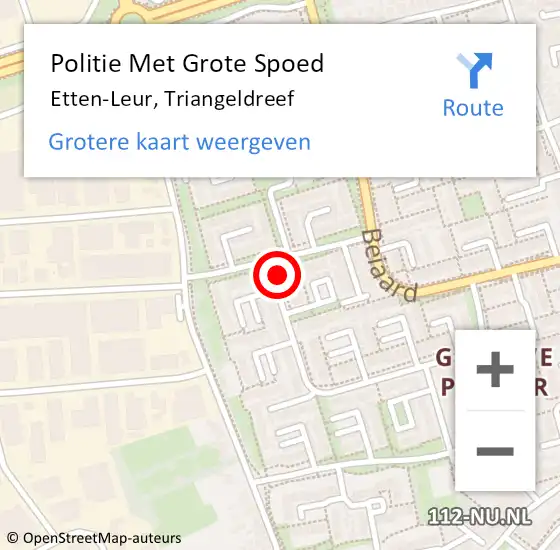 Locatie op kaart van de 112 melding: Politie Met Grote Spoed Naar Etten-Leur, Triangeldreef op 16 september 2021 10:55