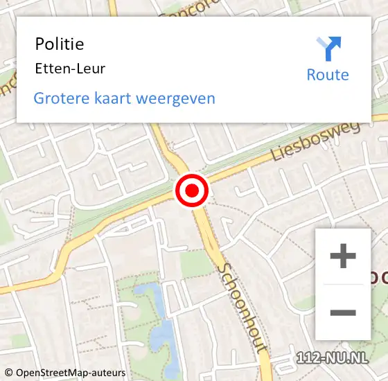 Locatie op kaart van de 112 melding: Politie Etten-Leur op 16 september 2021 10:55