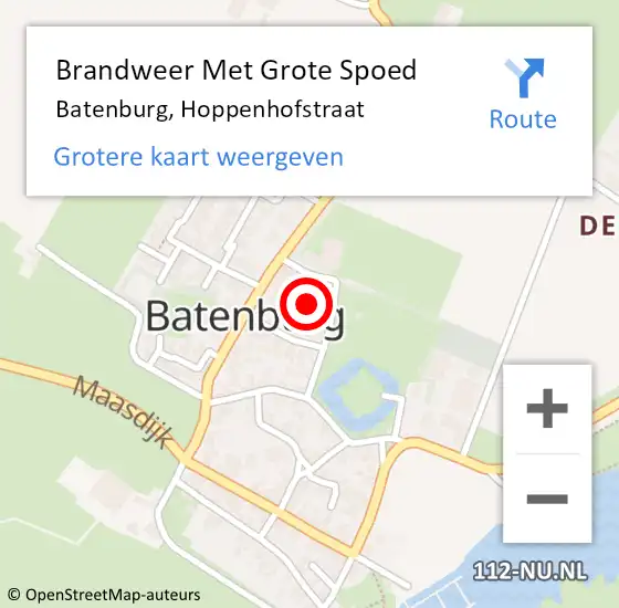 Locatie op kaart van de 112 melding: Brandweer Met Grote Spoed Naar Batenburg, Hoppenhofstraat op 16 september 2021 11:00