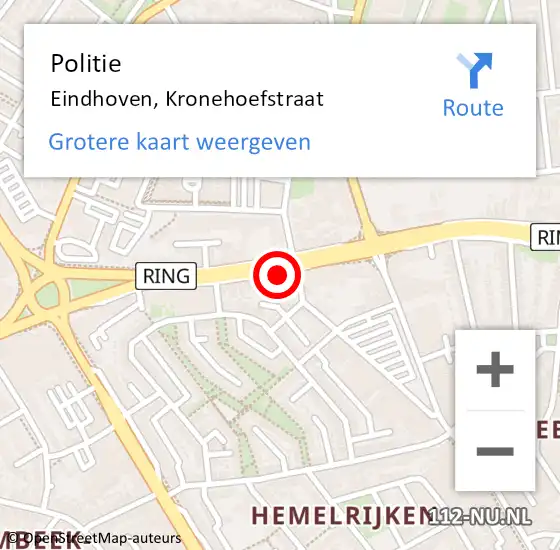 Locatie op kaart van de 112 melding: Politie Eindhoven, Kronehoefstraat op 16 september 2021 11:11