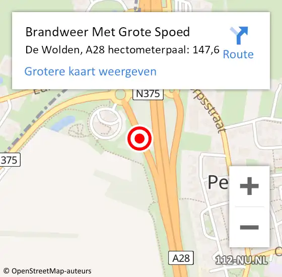 Locatie op kaart van de 112 melding: Brandweer Met Grote Spoed Naar De Wolden, A28 hectometerpaal: 147,6 op 16 september 2021 11:39
