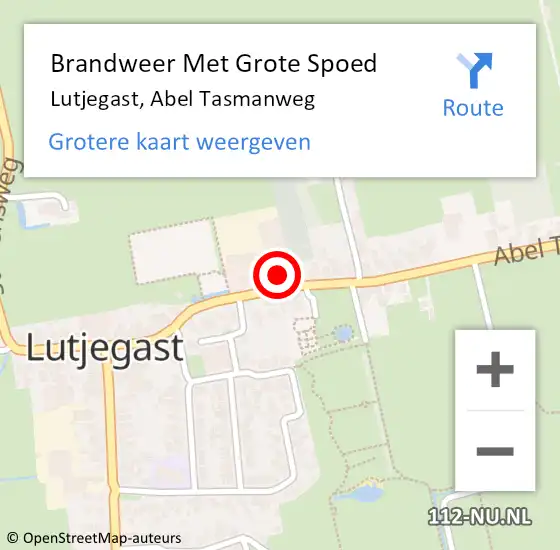 Locatie op kaart van de 112 melding: Brandweer Met Grote Spoed Naar Lutjegast, Abel Tasmanweg op 16 september 2021 11:51