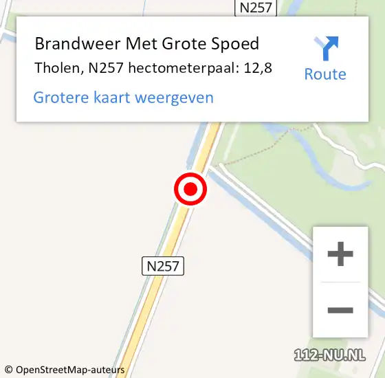 Locatie op kaart van de 112 melding: Brandweer Met Grote Spoed Naar Tholen, N257 hectometerpaal: 12,8 op 16 september 2021 12:04