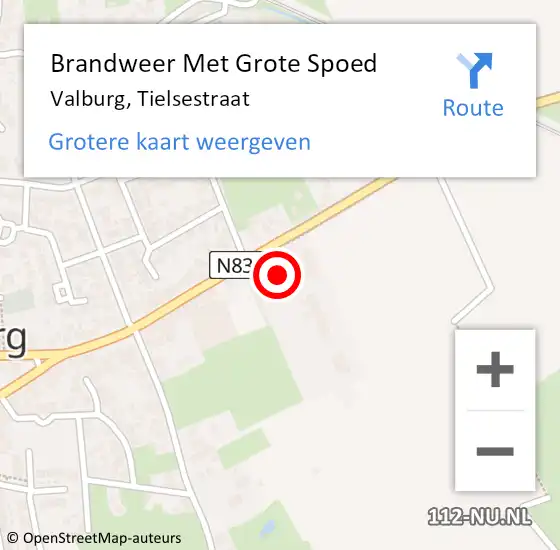 Locatie op kaart van de 112 melding: Brandweer Met Grote Spoed Naar Valburg, Tielsestraat op 16 september 2021 12:47