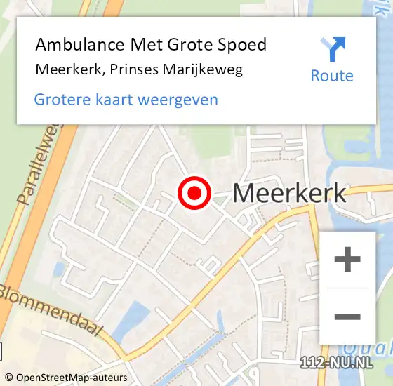 Locatie op kaart van de 112 melding: Ambulance Met Grote Spoed Naar Meerkerk, Prinses Marijkeweg op 16 september 2021 13:38