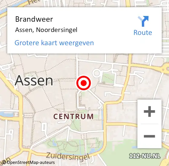 Locatie op kaart van de 112 melding: Brandweer Assen, Noordersingel op 16 september 2021 13:38