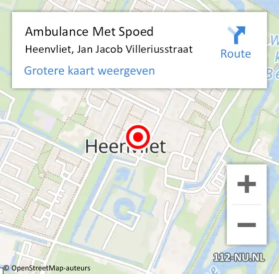 Locatie op kaart van de 112 melding: Ambulance Met Spoed Naar Heenvliet, Jan Jacob Villeriusstraat op 16 september 2021 13:41