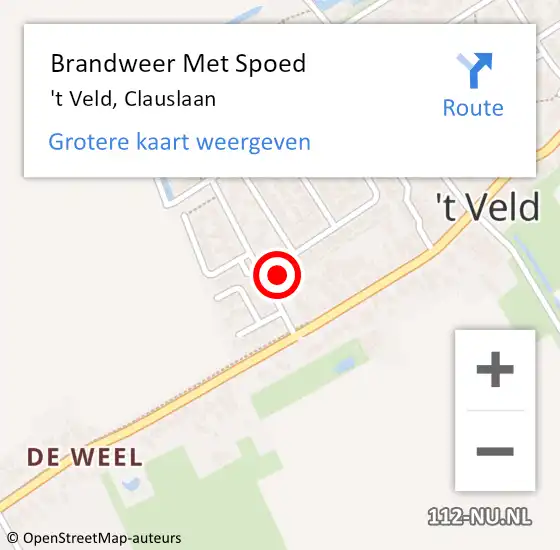 Locatie op kaart van de 112 melding: Brandweer Met Spoed Naar 't Veld, Clauslaan op 16 september 2021 13:52