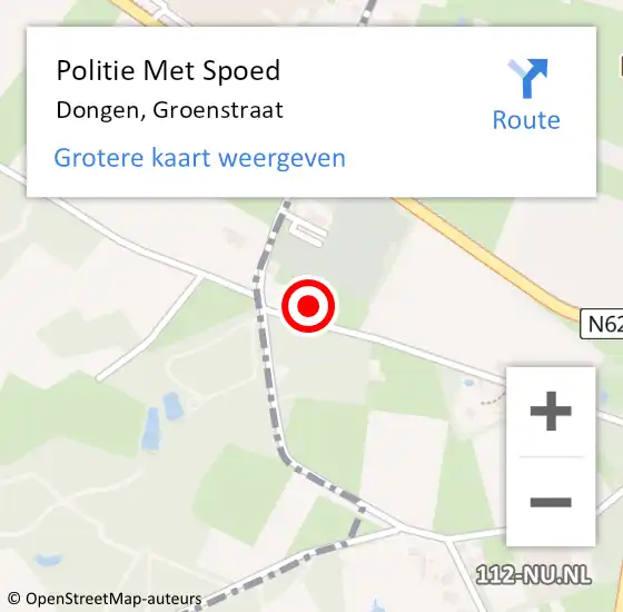 Locatie op kaart van de 112 melding: Politie Met Spoed Naar Dongen, Groenstraat op 16 september 2021 14:09