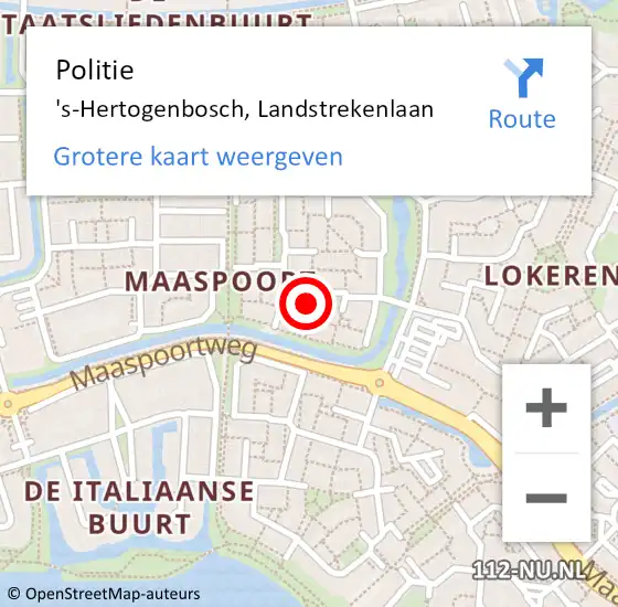 Locatie op kaart van de 112 melding: Politie 's-Hertogenbosch, Landstrekenlaan op 16 september 2021 15:09