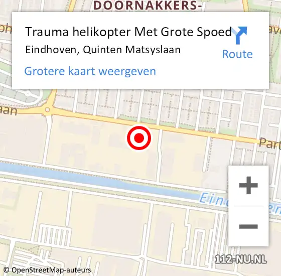 Locatie op kaart van de 112 melding: Trauma helikopter Met Grote Spoed Naar Eindhoven, Quinten Matsyslaan op 16 september 2021 15:25