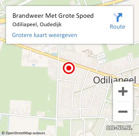 Locatie op kaart van de 112 melding: Brandweer Met Grote Spoed Naar Odiliapeel, Oudedijk op 16 september 2021 15:47