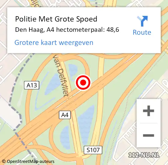 Locatie op kaart van de 112 melding: Politie Met Grote Spoed Naar Den Haag, A4 hectometerpaal: 48,6 op 16 september 2021 15:47